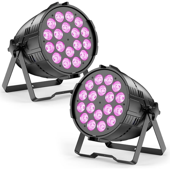 200W Stage Lights, RGBWAL 6IN1 Par Lights, Professional 18 LED DMX512 Sound-Activated Controlled LED Par Can, 6/10CH Uplights for Theater Studio Concert Stage DJ Party, 2 Pack