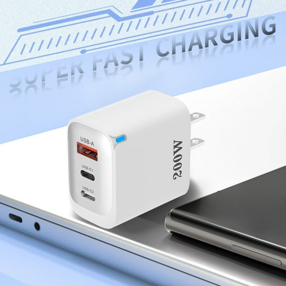 200W Standard USB Charger, 3 Port USB-C Wall Plug, 1U+2C Multi-Port Fast Charging Power Adapter for Phone, Pad, and More Devices, USB C Charger Block
