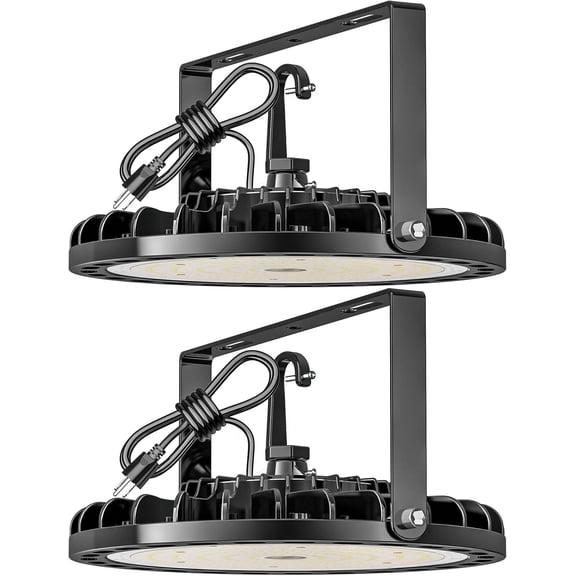 200W UFO LED High Bay Light 2 count, 28000 LM with Plug 5ft , 5000K, Commercial Warehouse Shop Factory Barn Garage Area Lighting Fixture, Non-Dim