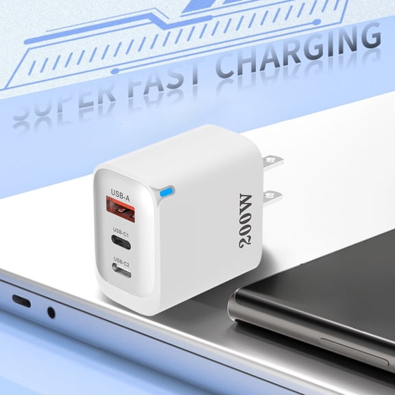 200W USB C GaN Charger with 3 Ports, Fast Wall Charger Block for Cell Phone and Tablet