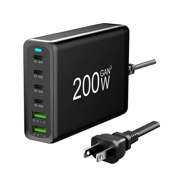 200W USB Type C Desktop Charger with ShortCircuit Protection MultiPort Charger for Laptop