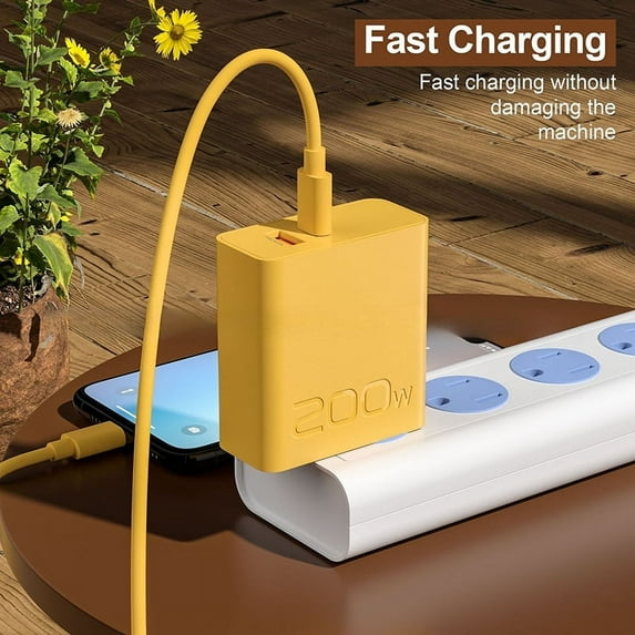200W USB Type-C Phone Charger for Phone for USB-C Dual Port PD Fast Charging Power Adapter for Travel (EU-Plug White)