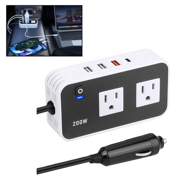 200W Vehicle Power Inverter, DC 12V To 110V AC Car Power Converter With Dual AC Outlets And Multi USB Charging Ports, Portable Automotive Power Supply For Simultaneously Charging Various,black