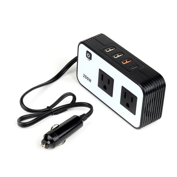 200W Vehicle Power Inverter, DC 12V To 110V AC Car Power Converter With Dual AC Outlets And Multi USB Charging Ports, Portable Automotive Power Supply For Simultaneously Charging Various,white