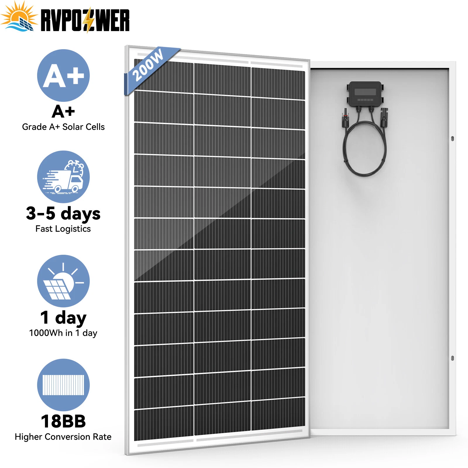 RVPOZWER 200W Watt Mono Solar Panel 12V charge Off-Grid Battery Power for RV Home Boat