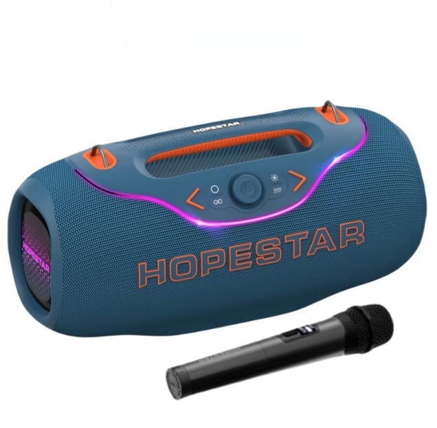 200W Wireless Bluetooth Speaker with 1 Microphone, RGB Lights, Big Bass, 10M Range, Blue