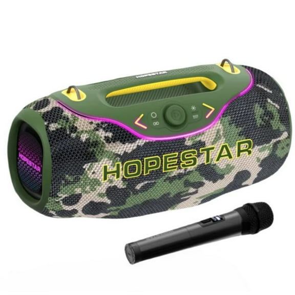 200W Wireless Bluetooth Speaker with 1Microphone, RGB Lights, Mic with EQ & Volume Control, 10M Range, Camo