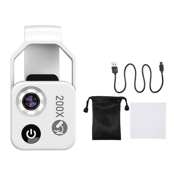 200X Magnification Microscope Lens Mobile LED Light Micro-Type Pocket Macro Lens for Ios Android All Smartphones,White