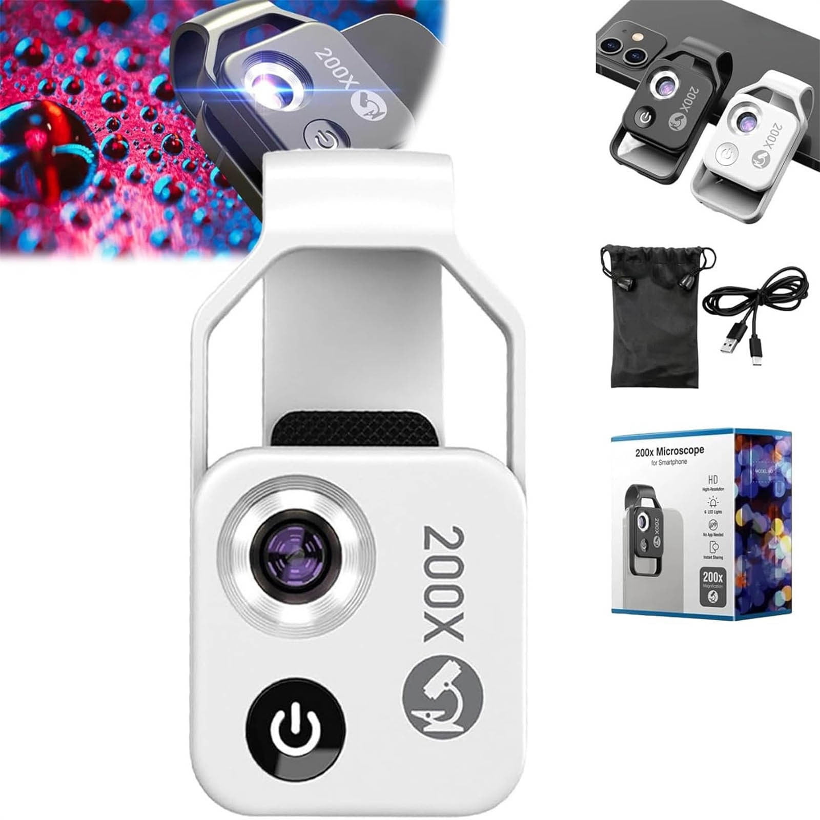 200X Portable Microscope for Smartphone, Universal Clip-on Microscope ...
