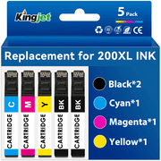 Kingjet Compatible with Epson 200 Ink Cartridge for Epson Expression XP-200 XP-300 XP-410 Workforce WF-2520 WF-2530 WF-2540 Printer Black Cyan Magenta Yellow, 5 Pack