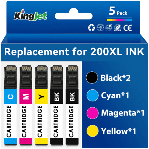 Kingjet Compatible with Epson 200 Ink Cartridge for Epson Expression XP-200 XP-300 XP-410 Workforce WF-2520 WF-2530 WF-2540 Printer (Black Cyan Magenta Yellow, 5 Pack)