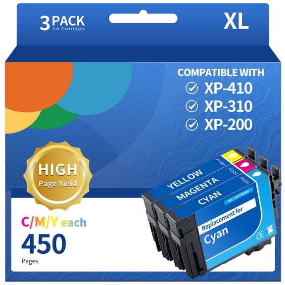 200XL Ink Cartridge Replacement for Epson 200XL 200 XL T200XL to use with XP-200 XP-300 XP-310 XP-400 XP-410 WF-2520 WF-2530 WF-2540 Printer ( 1*Cyan, 1*Magenta, 1*Yellow) 3 Pack