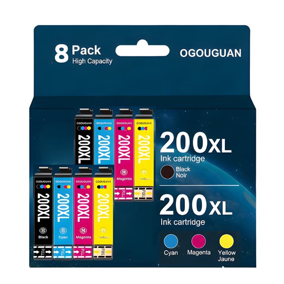 200XL Ink Cartridges, Compatible Replacement for XP-200/300/310/400/410 WF-2520/2530 Printers, 5-Pack (BK,C,M,Y)