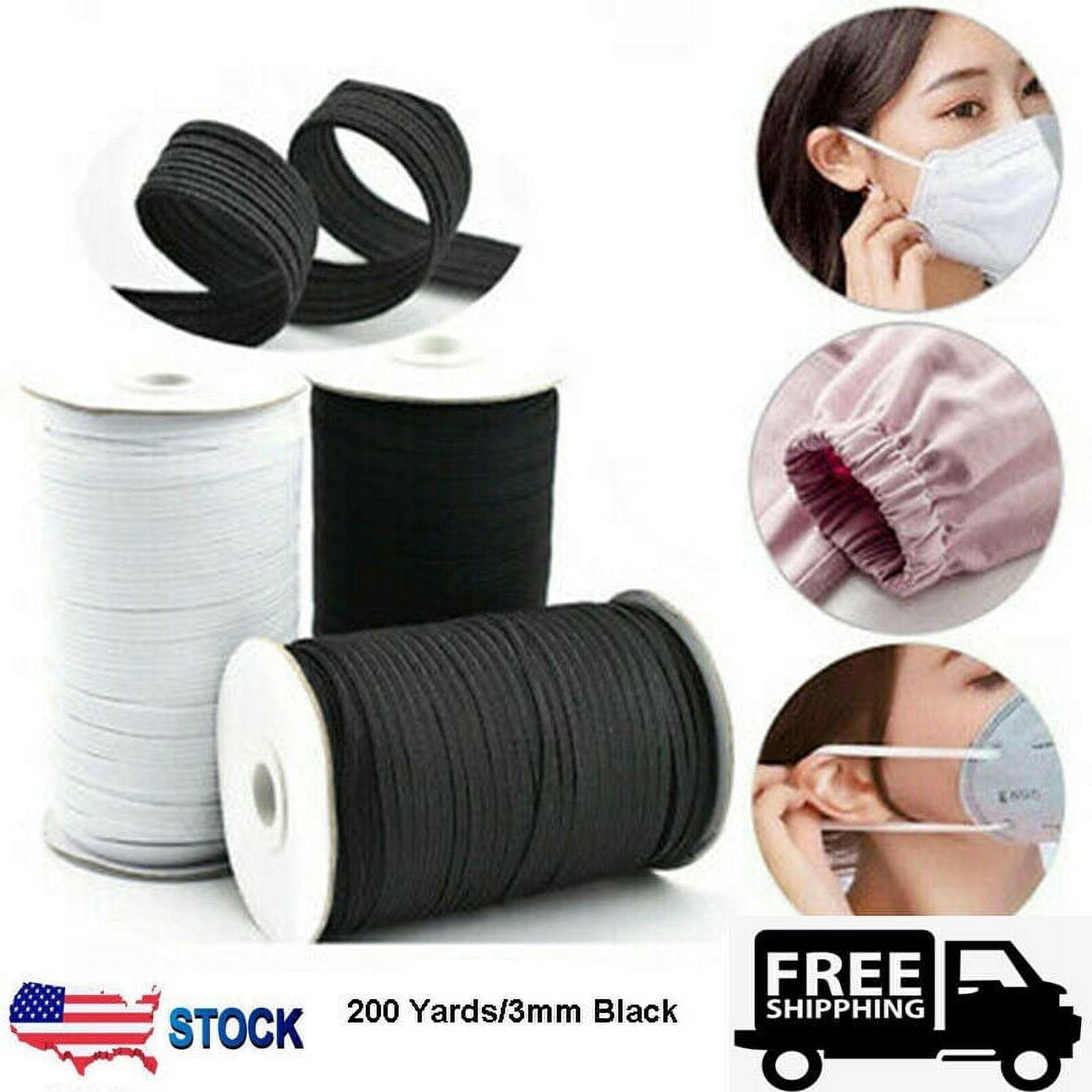 6mm (1/4'') Elastic Band Cord Sewing For DIY Face Masks 10-200 yards  Black/White