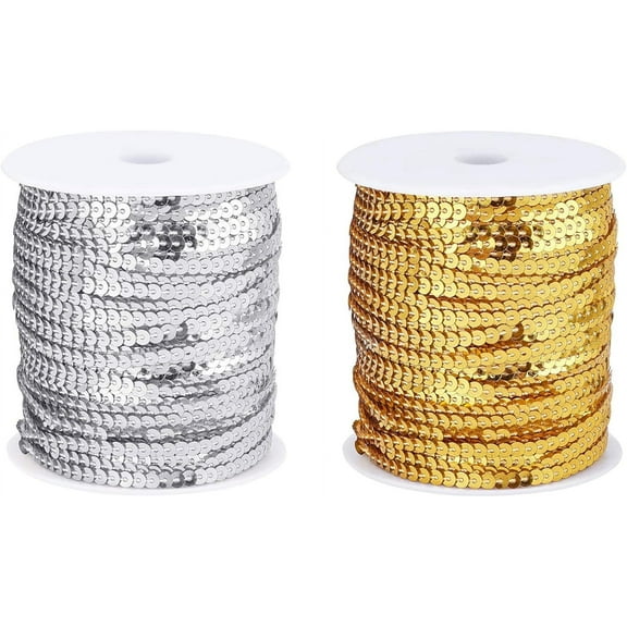 200Yards Flat Sequin Strip 4mm Paillette Sequin Trim Gold & Silver String Sequins for Crafts Fringe Sewing