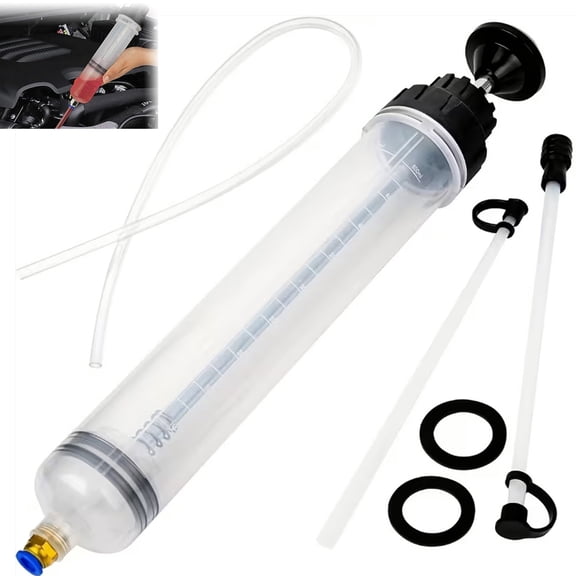 200cc (7 oz) Manual Fluid Extractor & Injector Syringe Pump with 2 Hoses, Automotive Oil/ATF/Brake Fluid/Coolant Transfer Tool