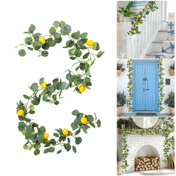 200cm Artificial Lemon Vine Garland, No-DIY Faux Fruit Wreath, Kitchen Table Fireplace Wall Decor, Commercial Restaurant Wedding Party Decoration, Realistic Plastic Leaf Arrangement