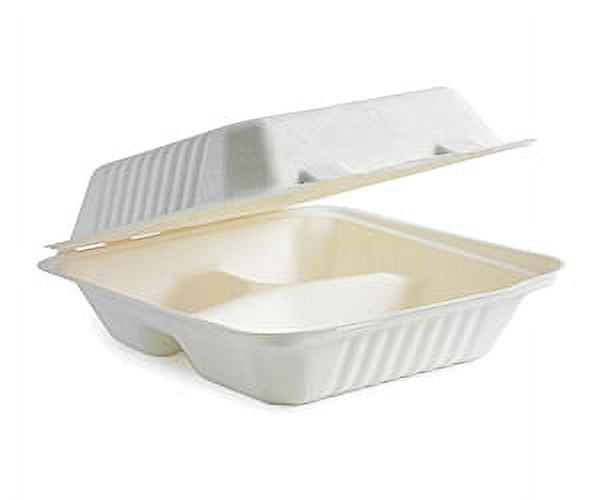 200ct 100% COMPOSTABLE 8x8 3 Compartment takeout clamshell Food ...