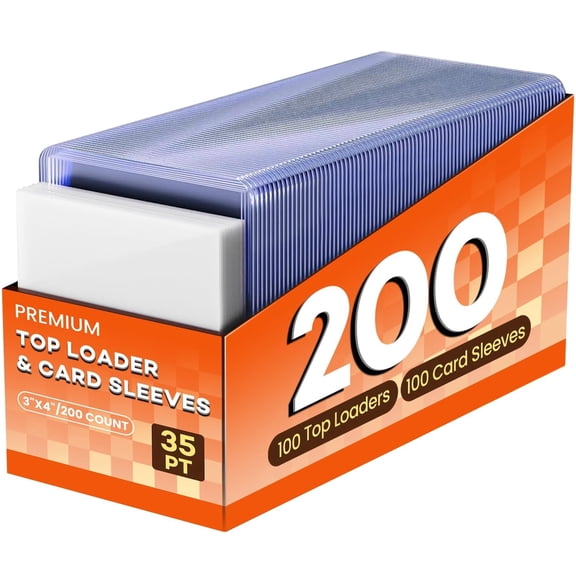 200ct TopLoader 3 "X4", Baseball card protector Hard plastic, Trading Card Sports Card holder (100 Topload + 100 soft card) with PSA Graded Compatibility, Combined with Card Films for Dual Protection
