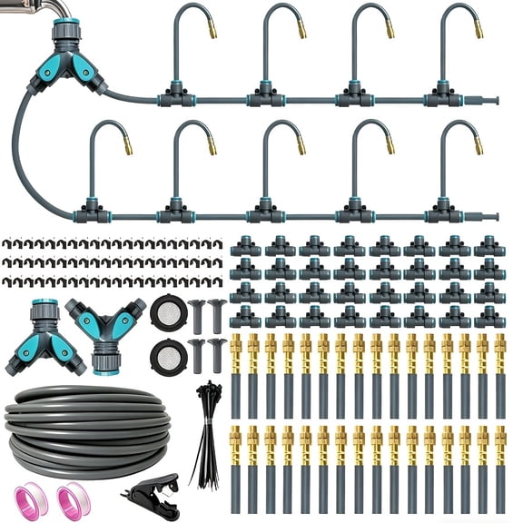 200ft Drip Irrigation System, Upgraded Garden Watering Kit with 32 Adjustable Copper Nozzles, 360 Flexible Drip Irrigation Kit Automatic Watering System for Garden, Automati