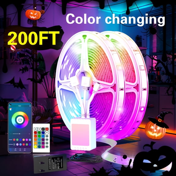 200ft Smart LED Light Strip, App And Remote Control, 2835 RGB LED Light, Music Synchronized Color Change, for Hotel Restaurants, Street Venues, for Business, Party, Halloween Decor (2 Rolls Of 30m)