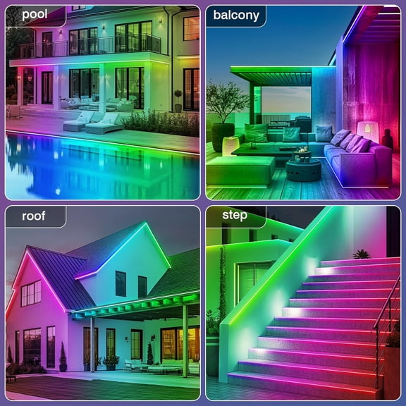 200ft Waterproof Outdoor LED Rope Lights, RGB LED Strip with Music Sync, App & Remote Control, Ideal for Deck, Balcony, Roof, Garden, Pool & Outdoor Parties