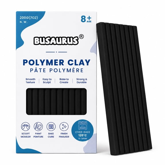 Busaurus Black Polymer Clay, 200g/7 oz Oven-Bake Clay for Jewelry & Sculpting