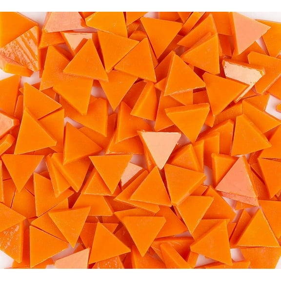 200g Assorted Stained Glass Mosaic Tile Triangle 0.6x0.6 inch and Colors Glass Pieces for DIY Crafts, Plates, Picture Frames, Flowerpots, Handmade Jewelry and More - Orange