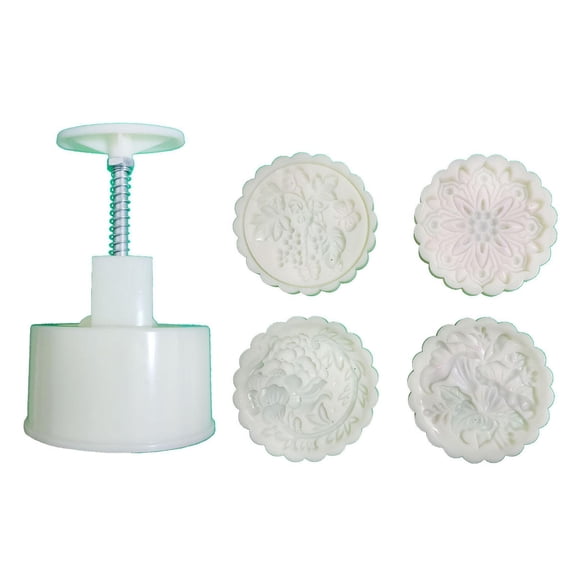 200g Mooncake Mold Hand Press Mooncake Stamps Plastic Pastry Gadgets Moon Cake Maker with 3D Grape Tulip Shaped Patterns