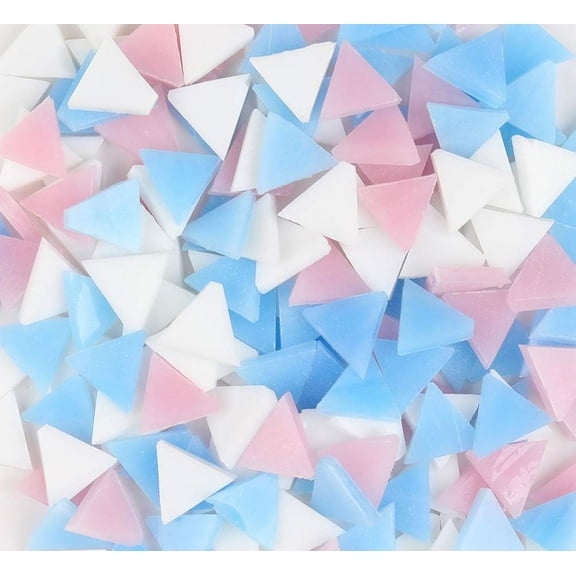 200g Mosaic Tiles - Triangle Mosaic Tile Assortment - 0.6x0.6 inch Mixed Colors Mosaic Tiles Glass - DIY Crafts, Plates, Picture Frames, Flowerpots, Handmade Jewelry and More - Blue White Powder