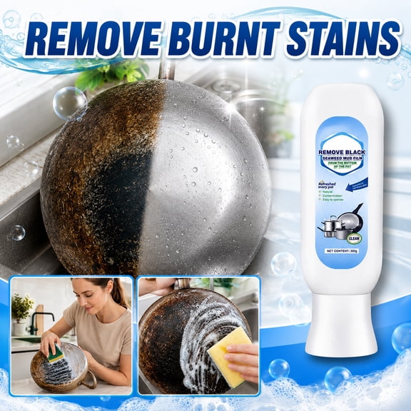 200g Multi-Purpose Pot Bottom Black Stain Cleaner Paste, Non-Abrasive Cookware Carbon & Grease Remover, Safe for Stainless Steel Enamel Ceramic Kitchen Cookware,1PC