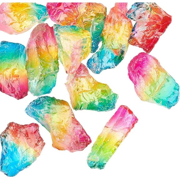 200g Rainbow Titanium Coated Rough Crystal Point Raw Rock Quartz Cluster Specimen Stones No Hole Dyed Tourmaline Plating Natural Quartz Crystal Beads for Crafts Decor Vase Filler 12 Pcs