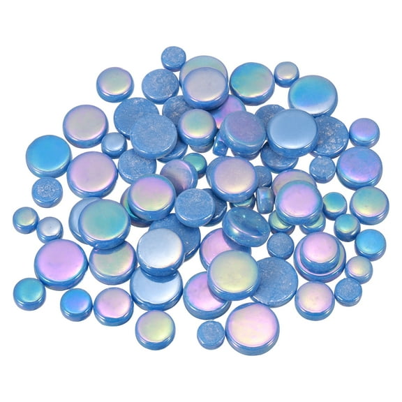 200g Round Mosaic Tiles for Crafts, Multi-Size Iridescent Glass Bulk for DIY Art, Home Decoration(Blue)