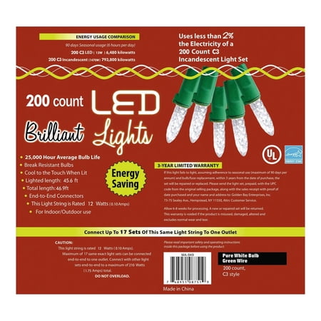 Golden Bay 200 Pure White Holiday LED Lights - C3 Style - 47 ft