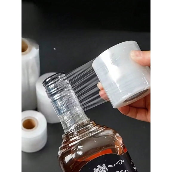 200m*6cm Transparent White Edge Stretch Shrink Wrap Film, Non Heat Plastic Bottle Sealing Packaging Film