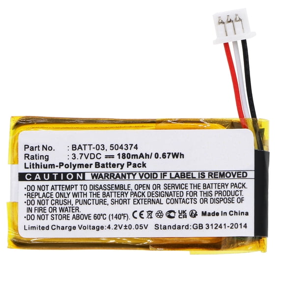 180mAh 504374, BATT-03 Battery Replacement for Sennheiser DW Office, DW Pro1, DW Pro2, MB Pro, OfficeRunner, SD Office, SD Pro1, SD Pro2 Headsets