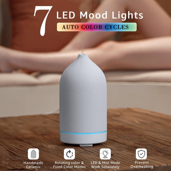 200ml Ceramic Oil Diffuser - Ultrasonic & Humidifier With 7-color Led Lights  Auto Shut-off White 1h/3h/6h Timer | Scent For Home Office Yoga