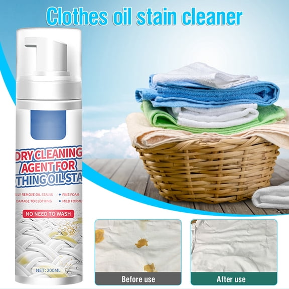 200ml Clothing Oil Stain Dry Cleaning Agent,No Rinse Stain Remover,Multi Fabric Degreasing Cleaner,Spray Wipe Quick Decontamination,Sofa Carpet Curtain Wool Down Care Spray