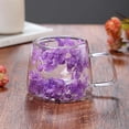 thumbnail image 1 of 200ml Double-Wall Glass Mug, Preserved Real Suspended Flowers, Clear Insulated Coffee Tea Cup with Handle, Purple, 1 of 7