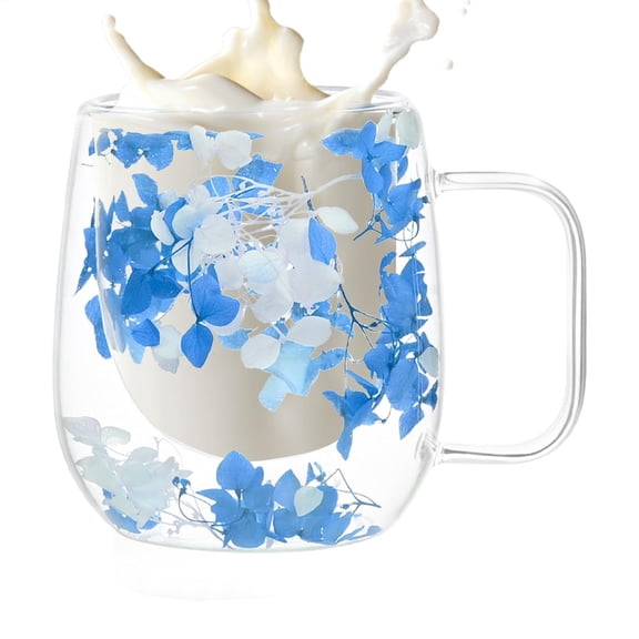 200ml Dried Flowers Glass Cup, Mugs with Dry Flowers, Double Walled Glass Coffee Mug, Dried Flowers Glass Coffee Mugs, Dry Flower Cup for Juice, Coffee or Tea Lover