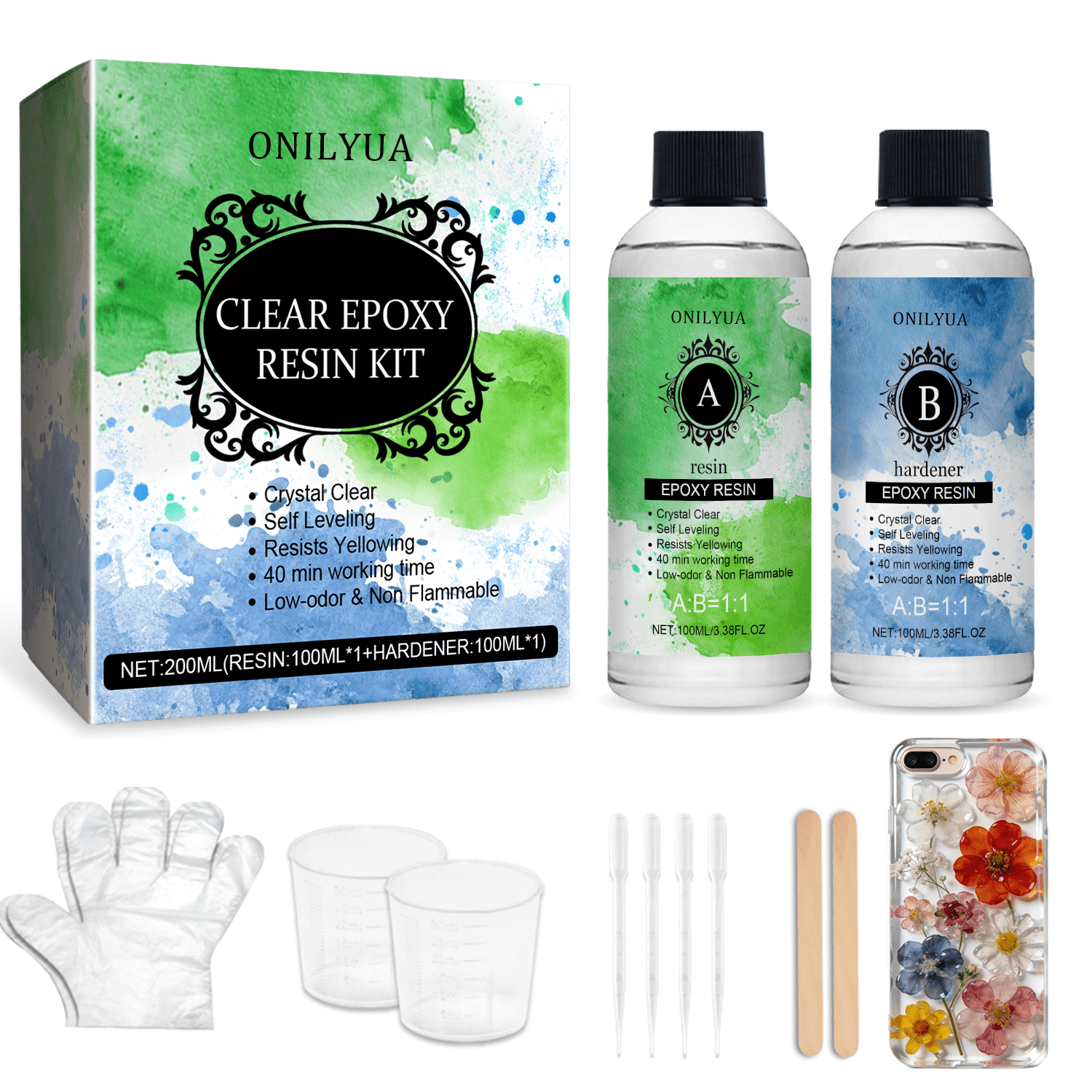 200ml Epoxy Resin Kit with Tools - Crystal Clear 1:1 Casting & Coating ...