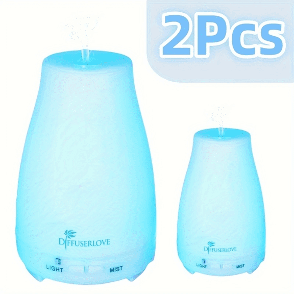 200ml Essential Oil Diffuser with 6 Essential Oils, Automatic Shut-off Function when Water Runs Out, Suitable for Bedrooms/Offices/Travel Aromatherapy Diffusers (2pcs)