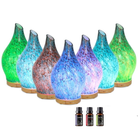 200ml Essential Oil Diffuser Glass Color Changing Aroma Air Diffusers Aromatherapy Ultrasonic Cool Mist Humidifier With 3 Oils for Sleeping Yoga Office Spa