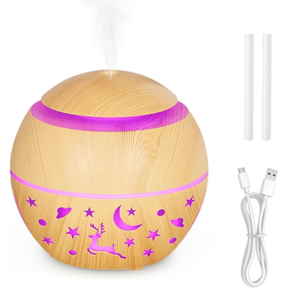 200ml Essential Oil Diffuser, Small Humidifier for Bedroom with USB Charging, LED Lights, 2 Filter Sticks, Portable Wood Grain Quiet Aromatherapy Mist Diffusers, Gift for Girls