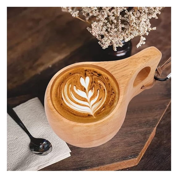 200ml Handmade Finnish Kuksa Wooden Cup - Nordic Style Portable Mug for Coffee, Tea, Camping & Hiking, Natural Rubber Wood, Lightweight & Durable (5.93.152.76in / 1587cm)