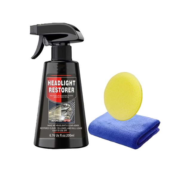 200ml Headlight Repair Kit With Sponge & Towel, Reusable Weatherproof Yellow Oxidation Fog Remover Ornament For Car Headlight Lens Cloud Fading Polishing Maintenance Layout