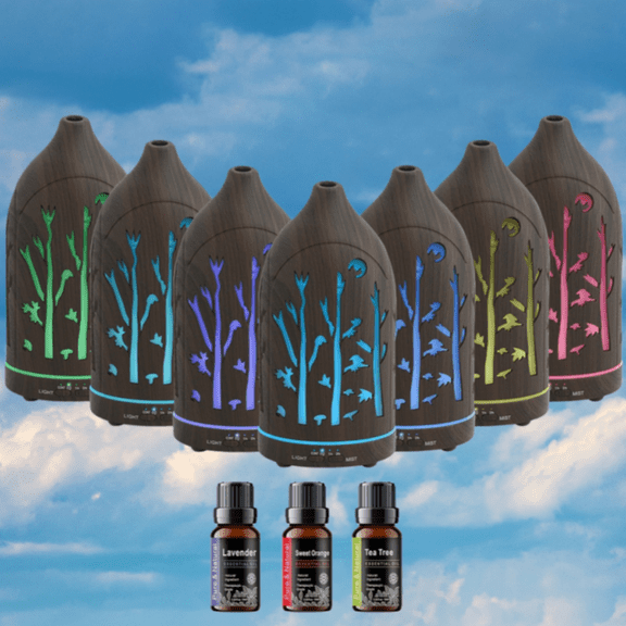 200ml Hollow Chinese Style Bamboo Essential Oil Diffuser Ultrasonic Aromatherapy Diffuser with 7 Color LED Lights Auto Shut Off for Home, Office, Yoga, Spa