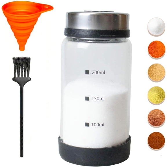 200ml Salt Shaker or Pepper with Adjustable Pour Holes, Glass Bottle Spice Dispenser Stainless Steel Lid for Himalayan Salt, Table Fine Corse Sea