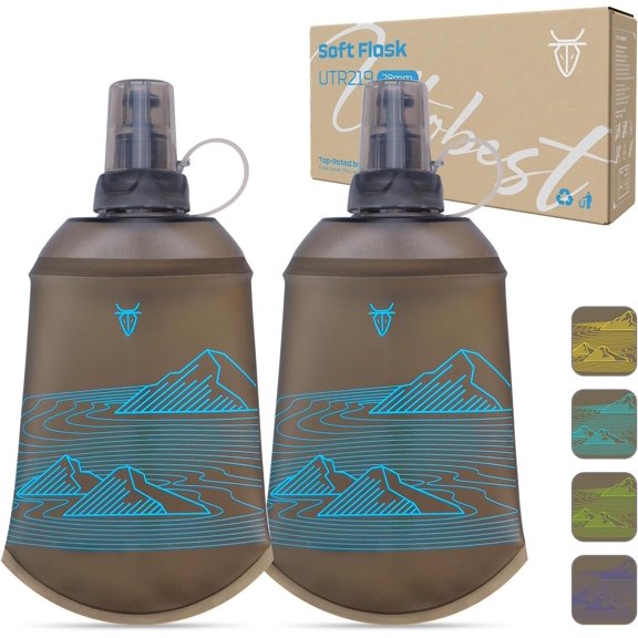 200ml Soft Flask, 2 Pack Flexible TPU Hydration Water Bottle, Collapsible with 28mm Caliber for Running, Hiking, Cycling, Climbing, and Marathon Blue