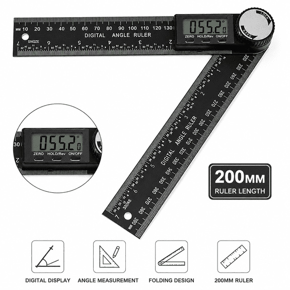 200mm Digital Angle Finder Ruler, Electronic Protractor for Measuring and Marking, Black